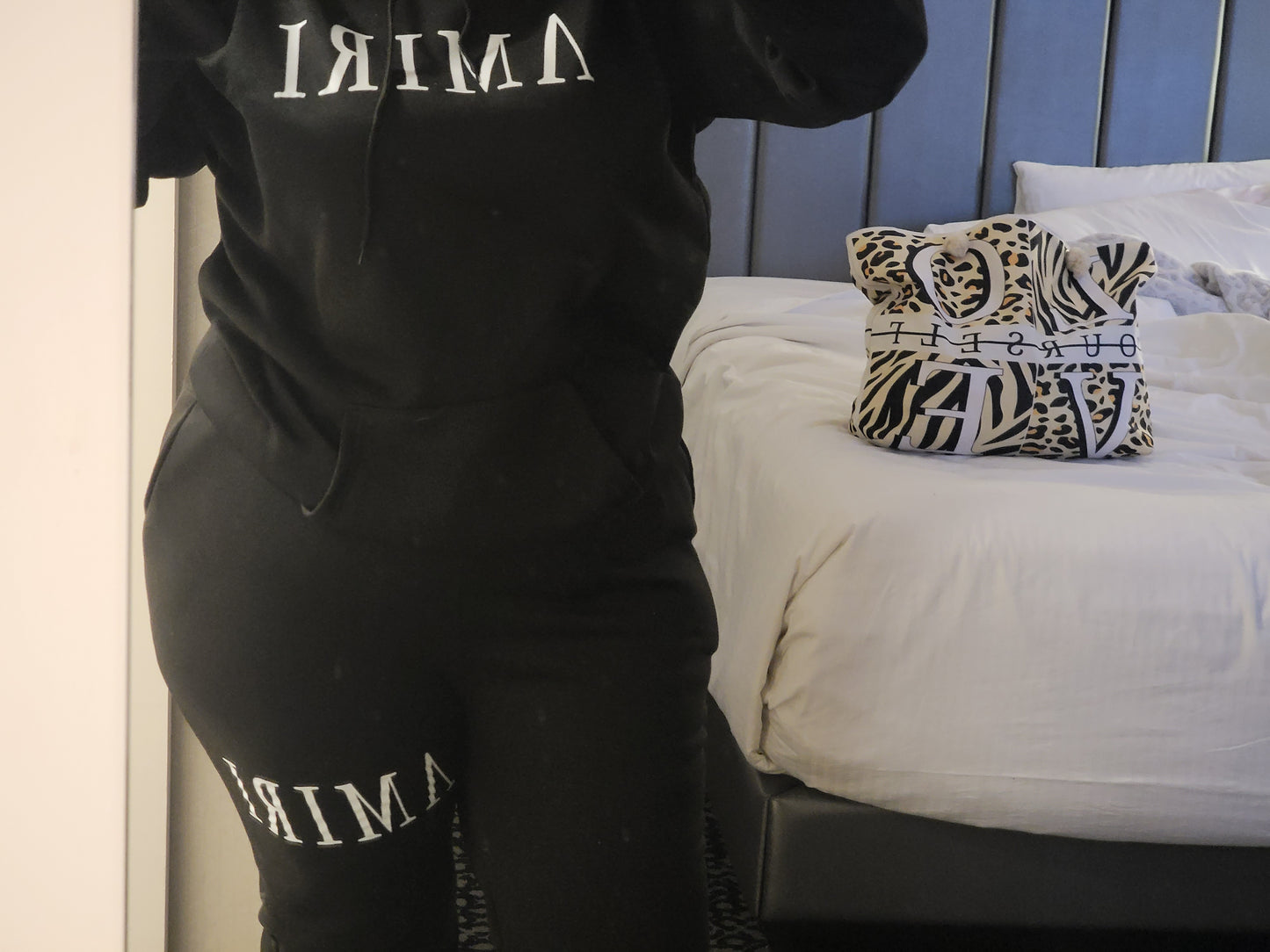 White Printed Black Sweat Suite