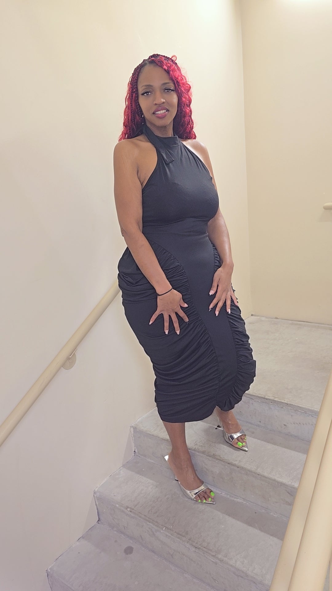 Black Ruched Midi Dress