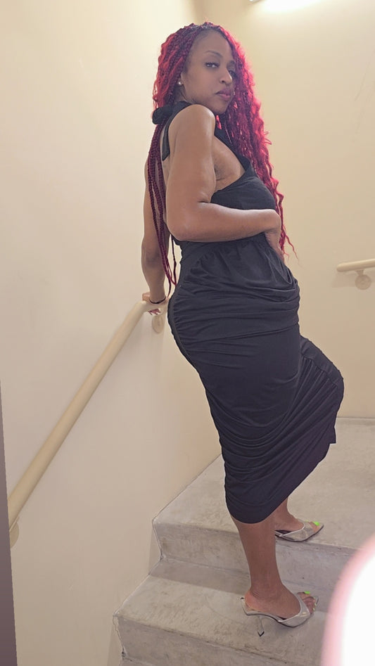 Black Ruched Midi Dress